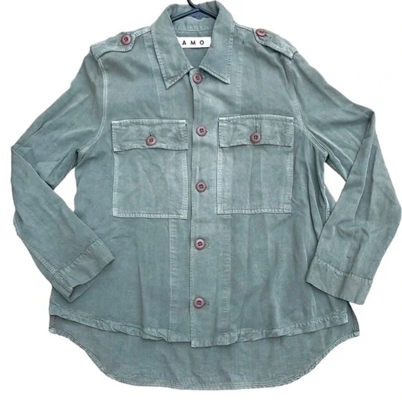 EUC AMO Tiered Ruffle Back Army Shirt Jacket
Size Small - Picture 3 of 7